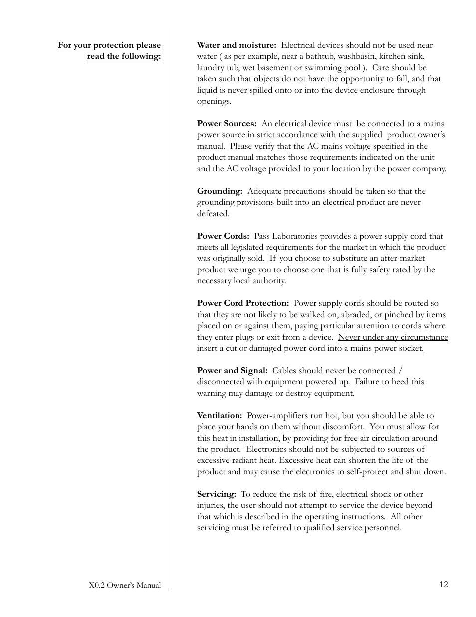 Pass Labs pre-amplifier User Manual | Page 12 / 12