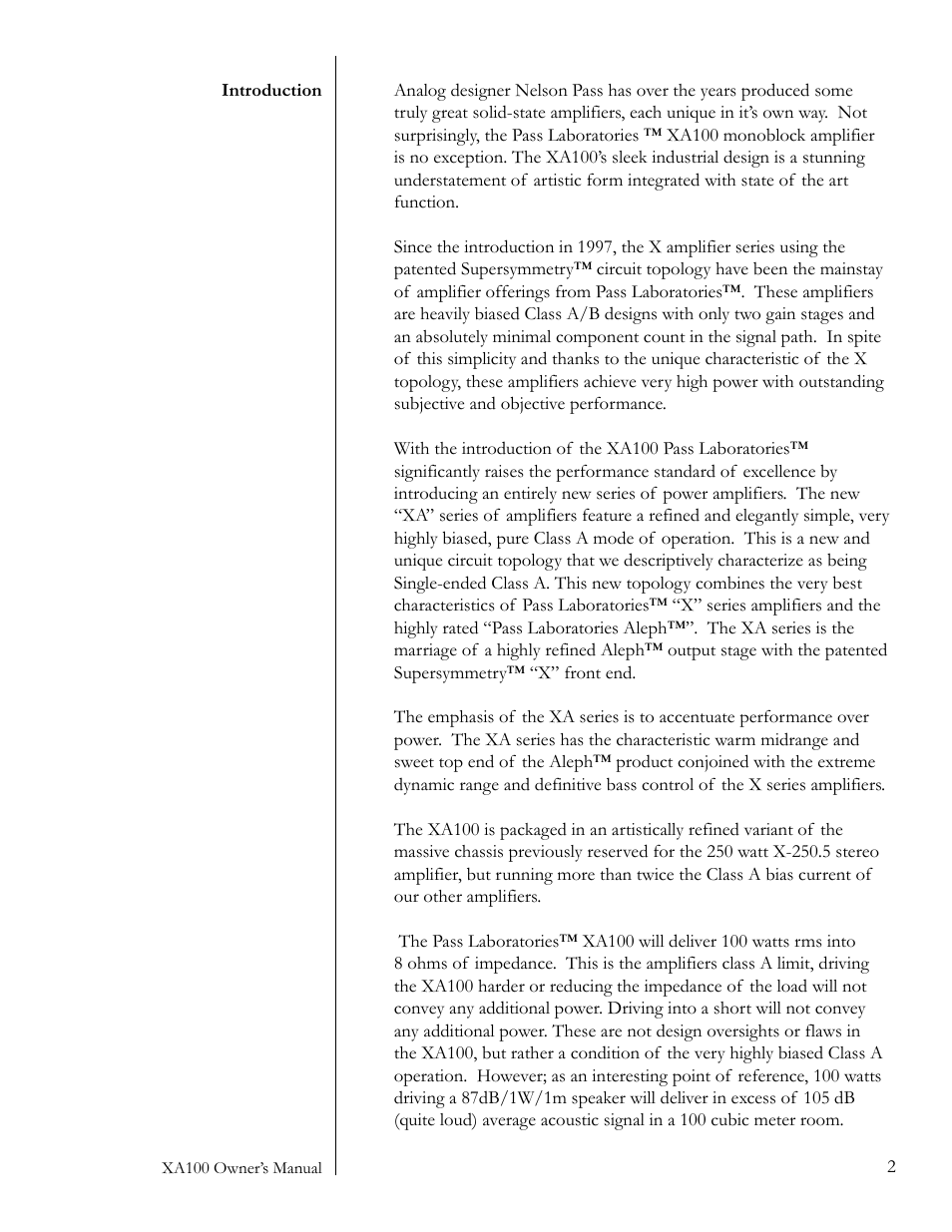 Pass Labs XA100 User Manual | Page 2 / 14