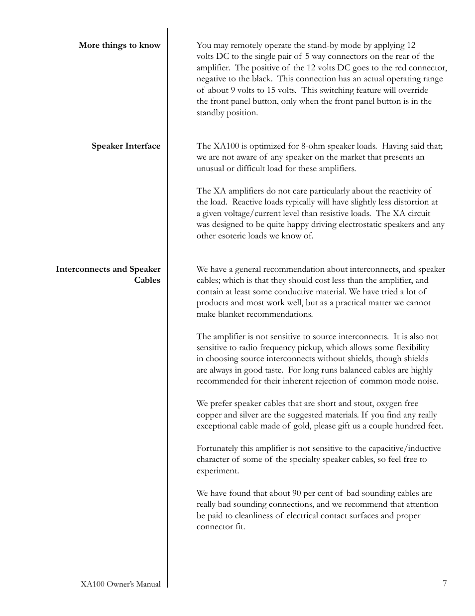 Pass Labs XA100 User Manual | Page 7 / 14
