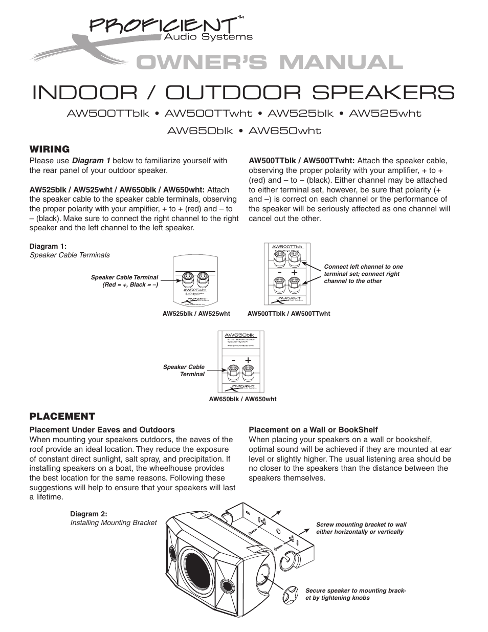 Proficient Audio Systems AW650blk User Manual | 2 pages