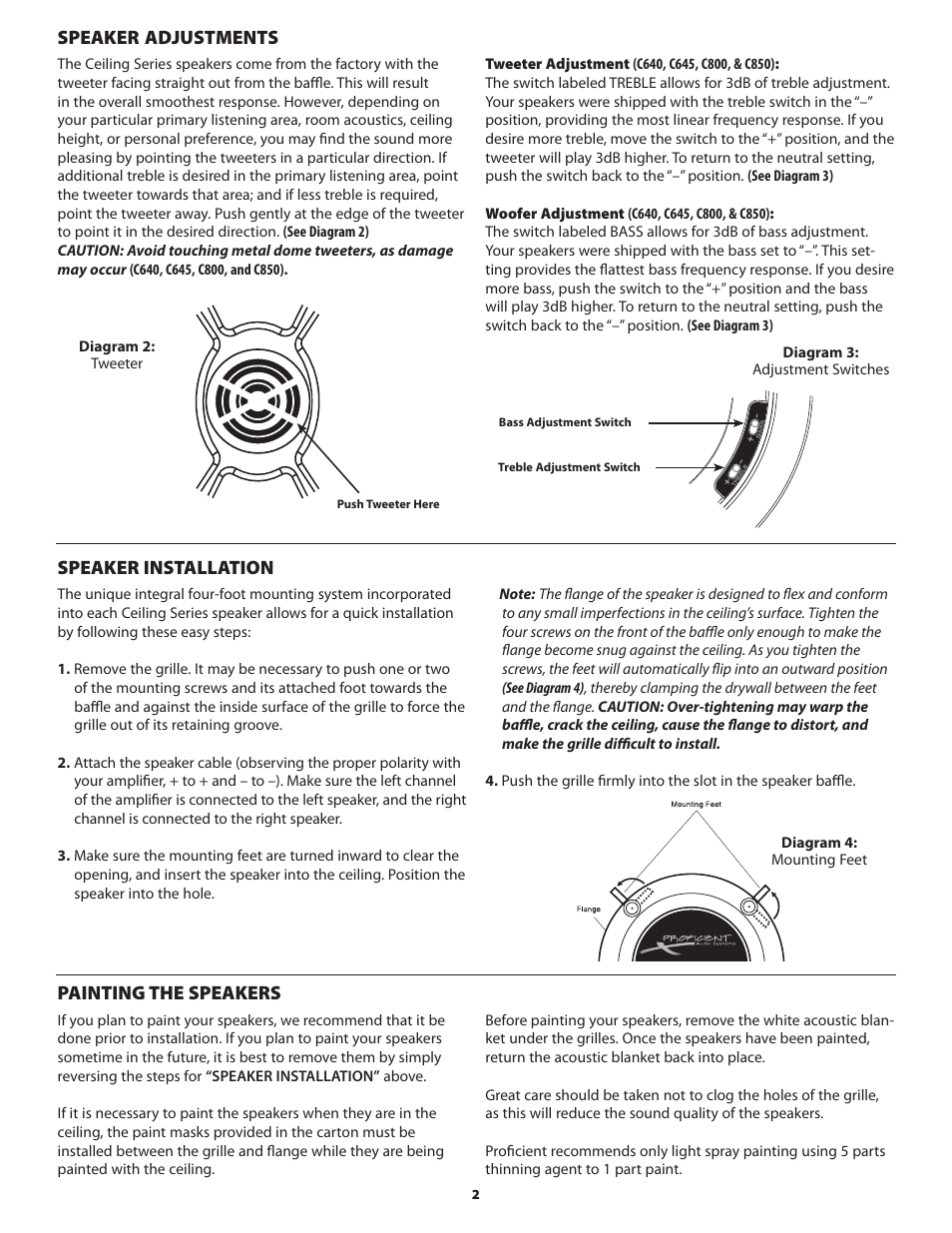 Speaker adjustments speaker installation, Painting the speakers | Proficient Audio Systems C790 User Manual | Page 2 / 4