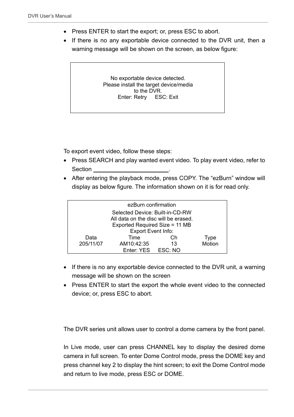 5 dome control, 3 to export event video | Proficient Audio Systems 00P3DG090DSEB3 User Manual | Page 33 / 64