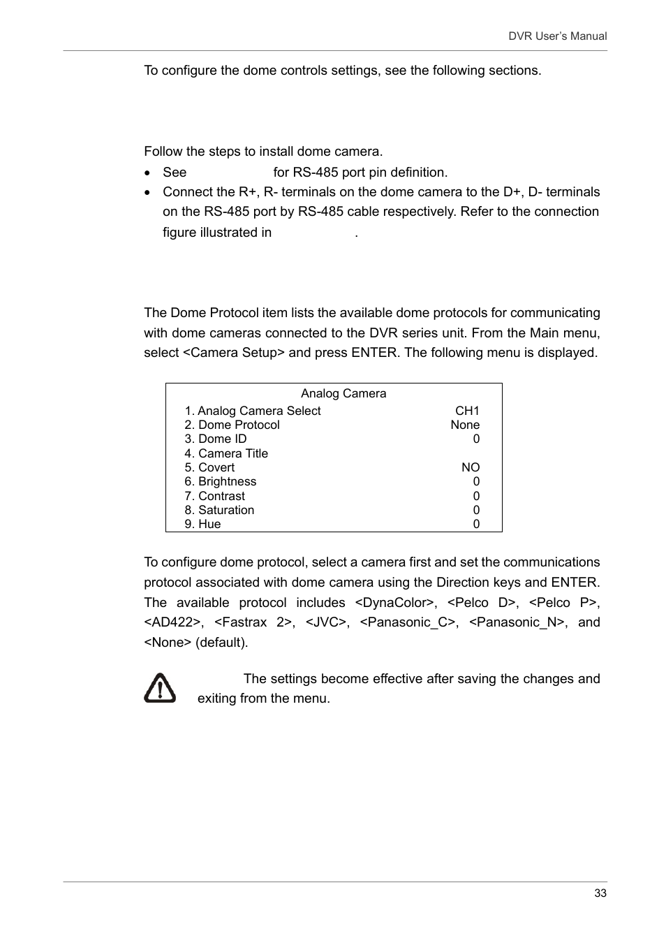 1 dome connection, 2 dome protocol setup | Proficient Audio Systems 00P3DG090DSEB3 User Manual | Page 34 / 64