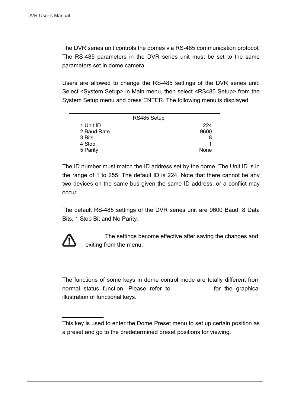 3 rs485 setup, 4 dome controlling keys | Proficient Audio Systems 00P3DG090DSEB3 User Manual | Page 35 / 64