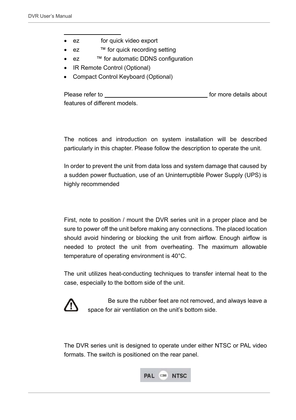 System setup, 1 position the unit, 2 selecting video format | Proficient Audio Systems 00P3DG090DSEB3 User Manual | Page 9 / 64