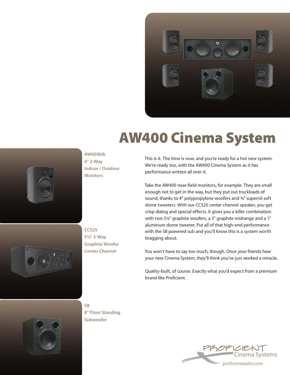Proficient Audio Systems Cinema System AW400 User Manual | 2 pages