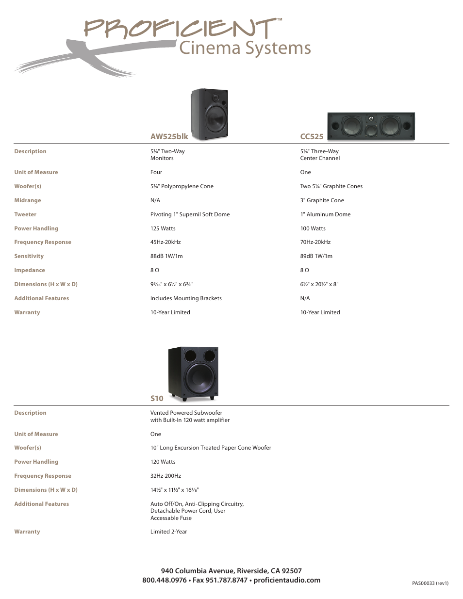 Cinema systems | Proficient Audio Systems S10 User Manual | Page 2 / 2