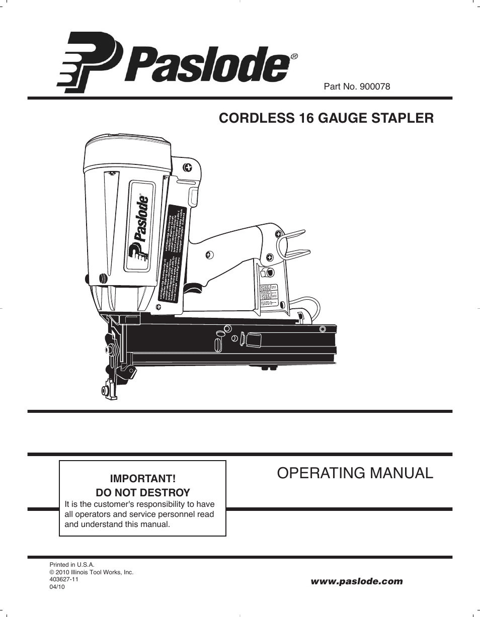 Paslode 900078 User Manual | 38 pages
