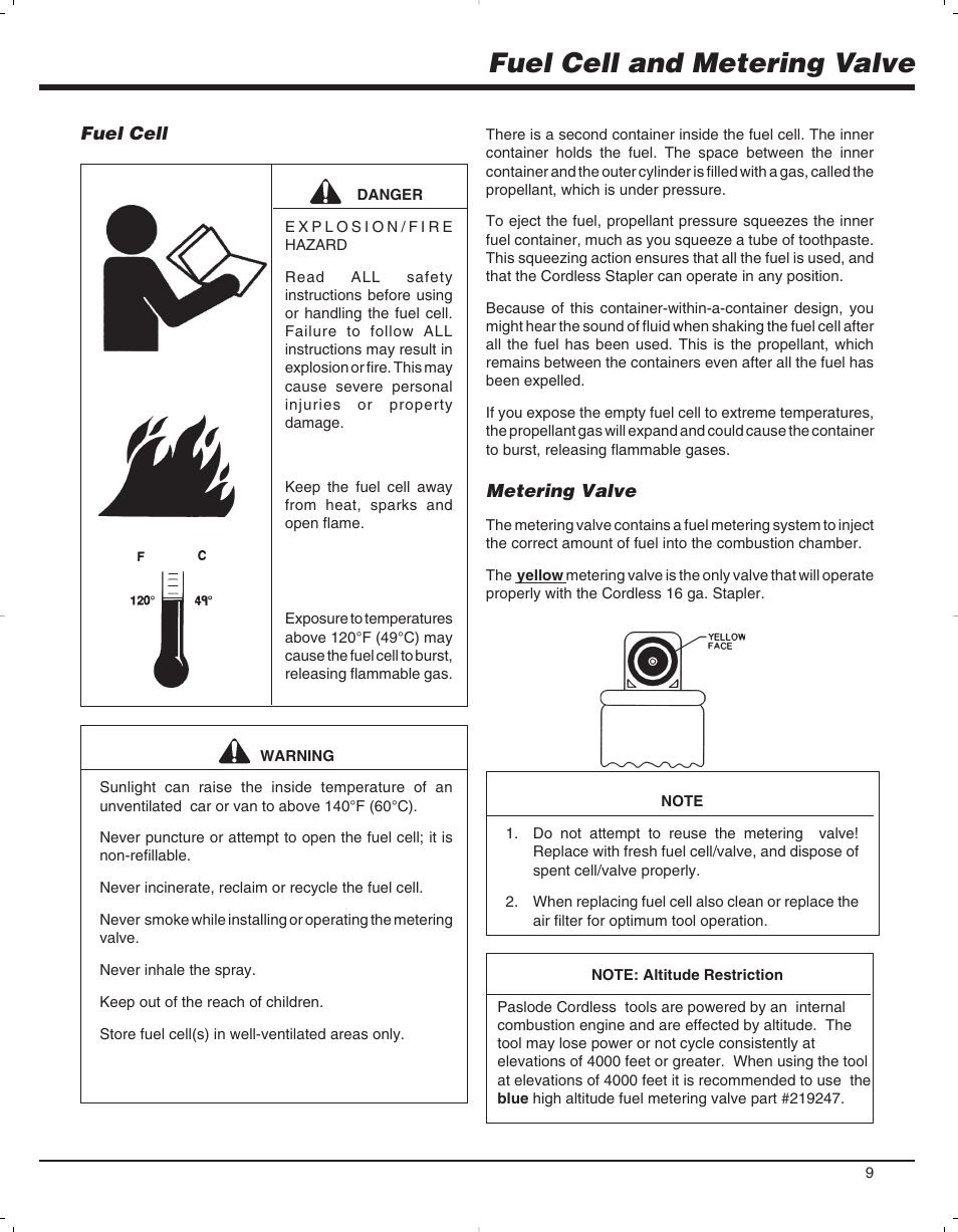 Fuel cell and metering valve | Paslode 900078 User Manual | Page 10 / 38