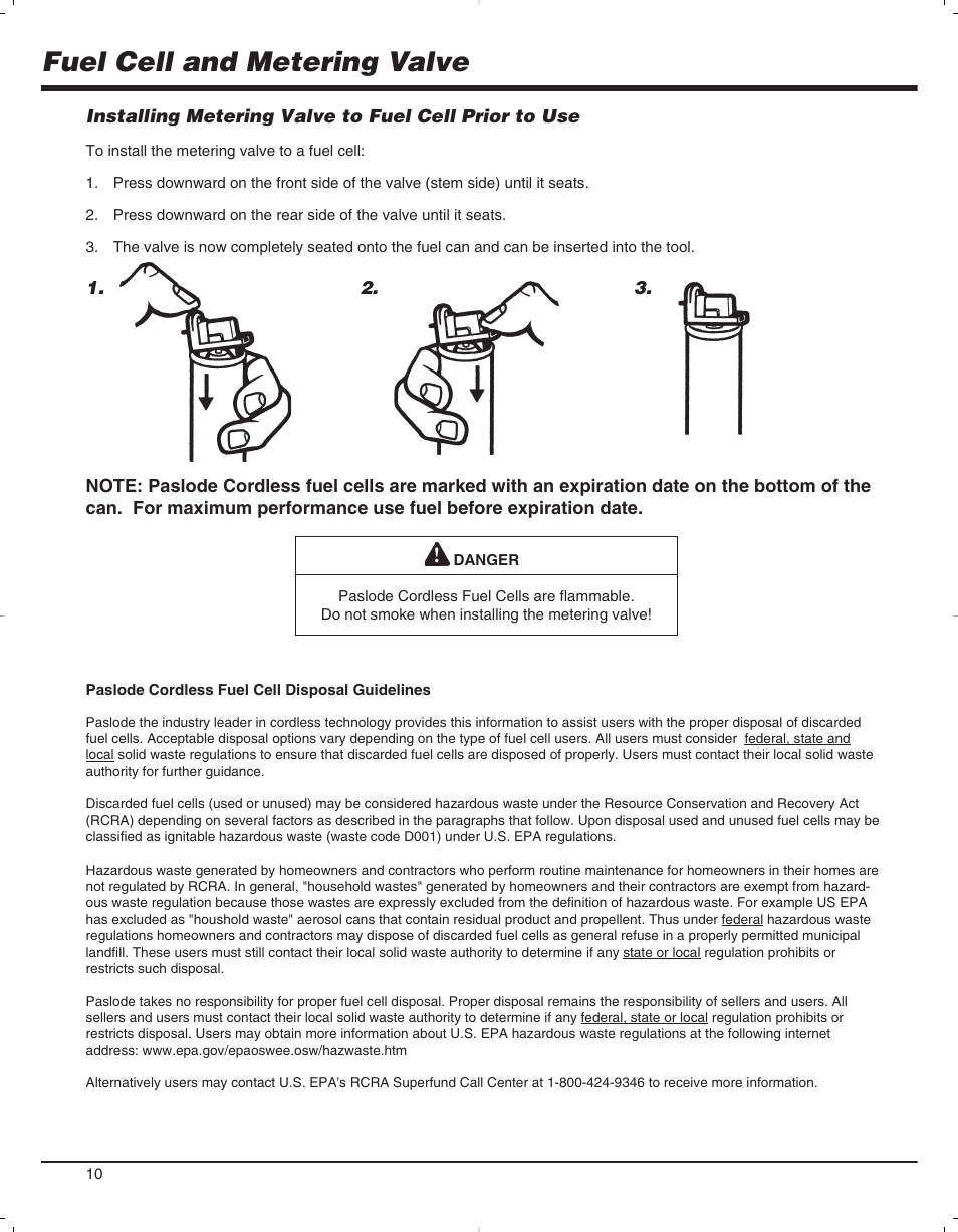 Fuel cell and metering valve | Paslode 900078 User Manual | Page 11 / 38