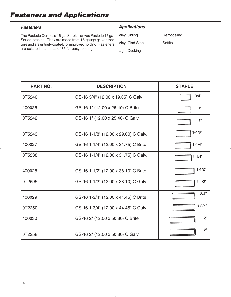 Fasteners and applications | Paslode 900078 User Manual | Page 15 / 38