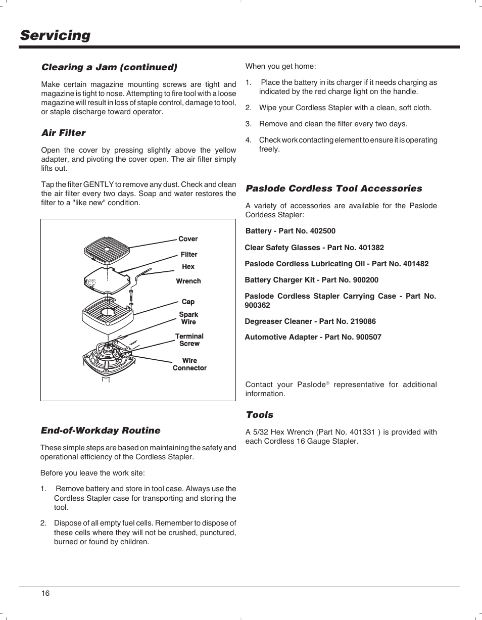 Servicing | Paslode 900078 User Manual | Page 17 / 38