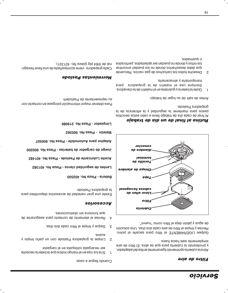 Servicio | Paslode 900078 User Manual | Page 22 / 38