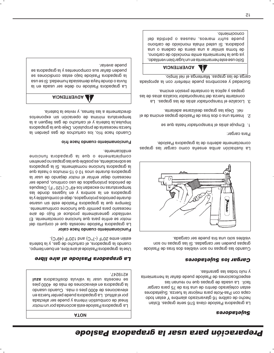 Preparación para usar la grapadora paslode | Paslode 900078 User Manual | Page 26 / 38