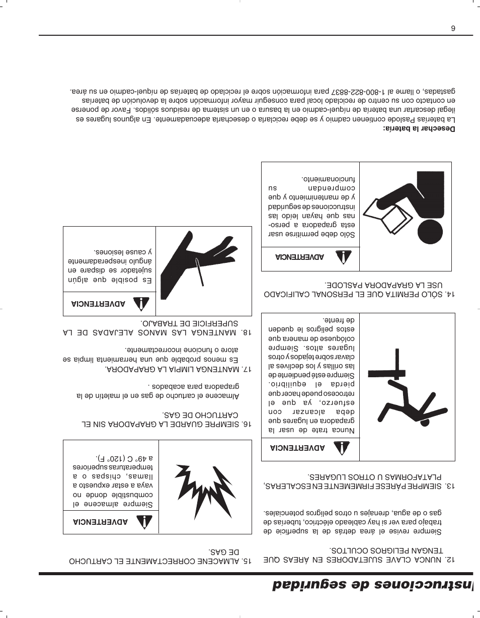 Instrucciones de seguridad | Paslode 900078 User Manual | Page 32 / 38