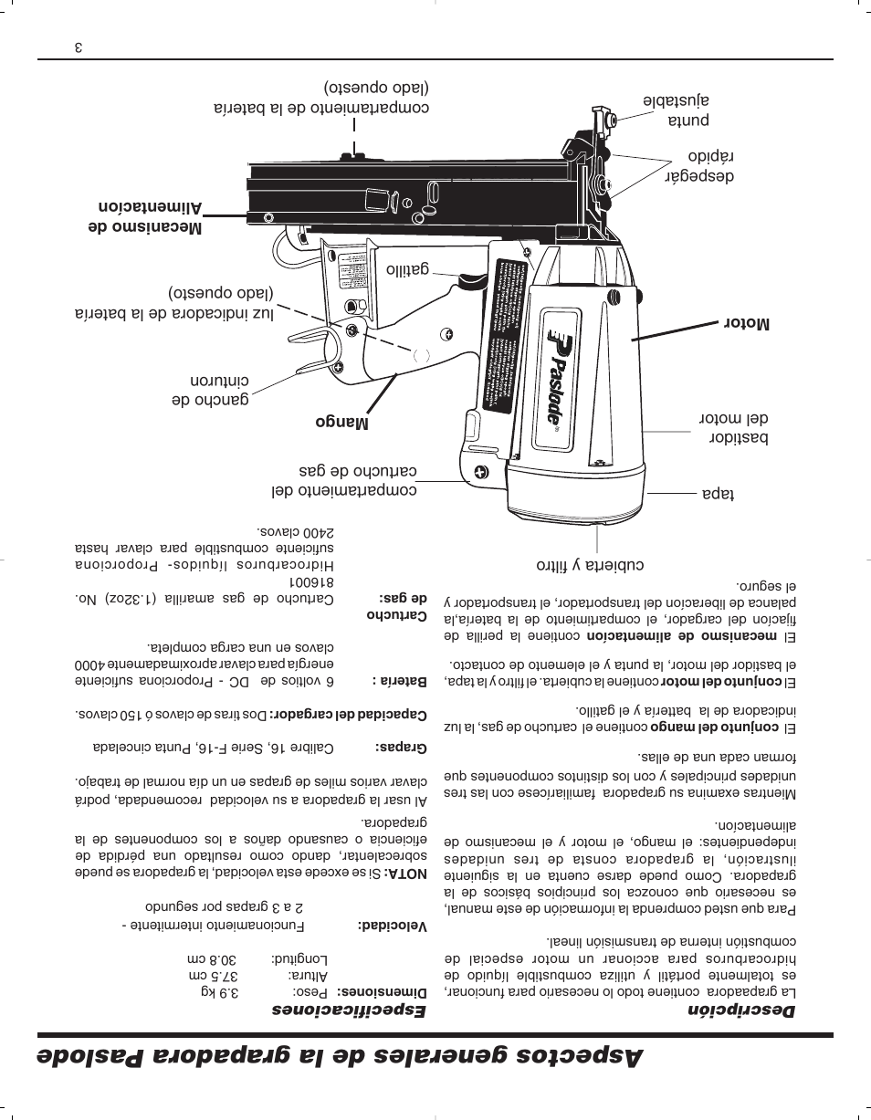 Aspectos generales de la grapadora paslode | Paslode 900078 User Manual | Page 35 / 38