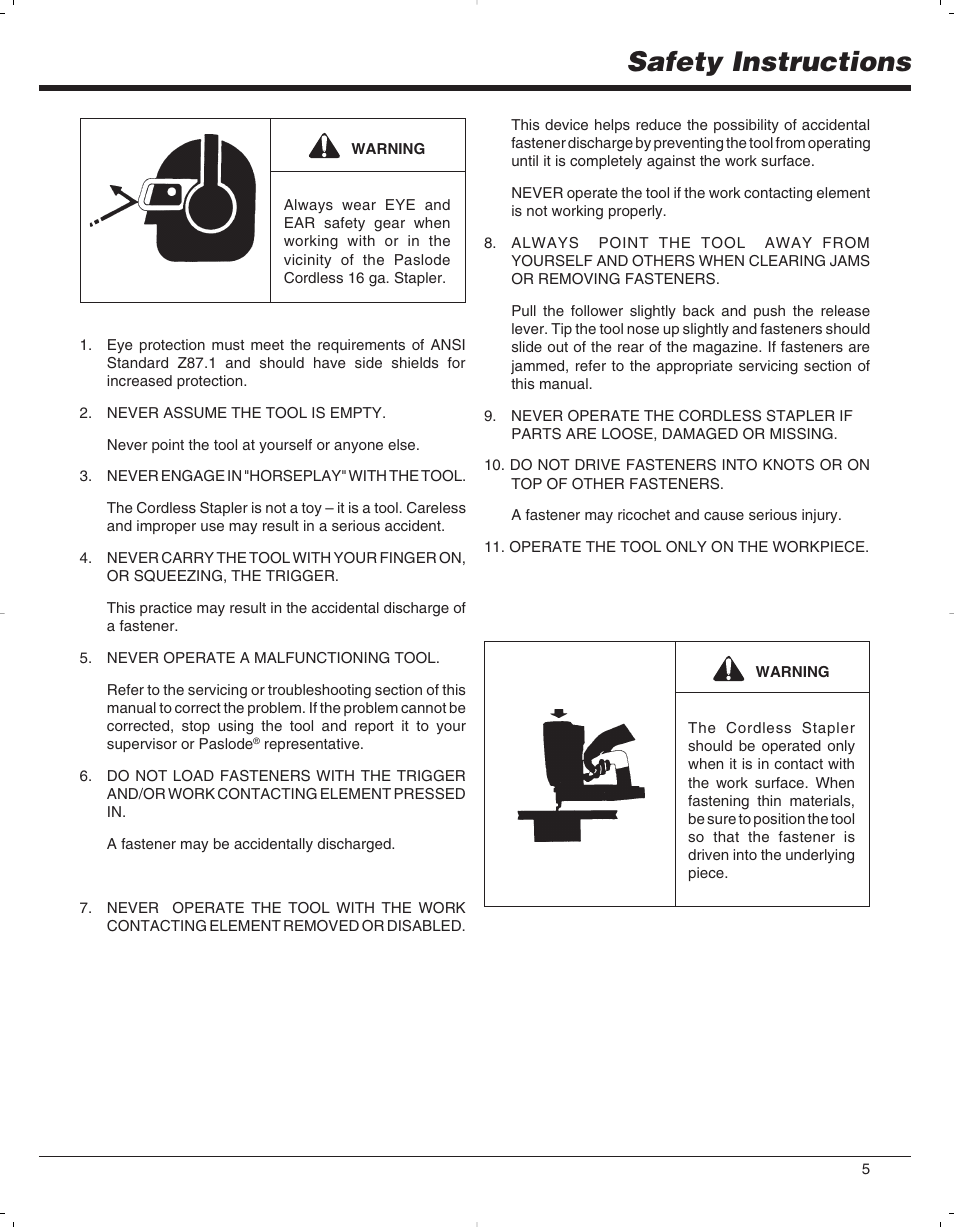Safety instructions | Paslode 900078 User Manual | Page 6 / 38
