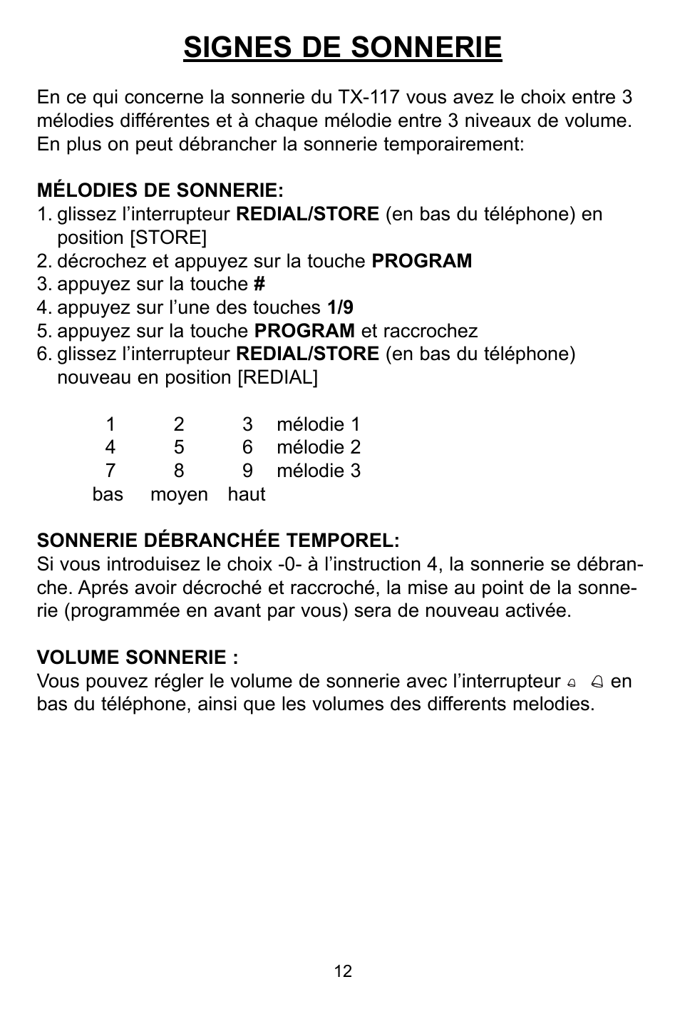 Signes de sonnerie | Profoon Telecommunicatie TX-117 User Manual | Page 12 / 45