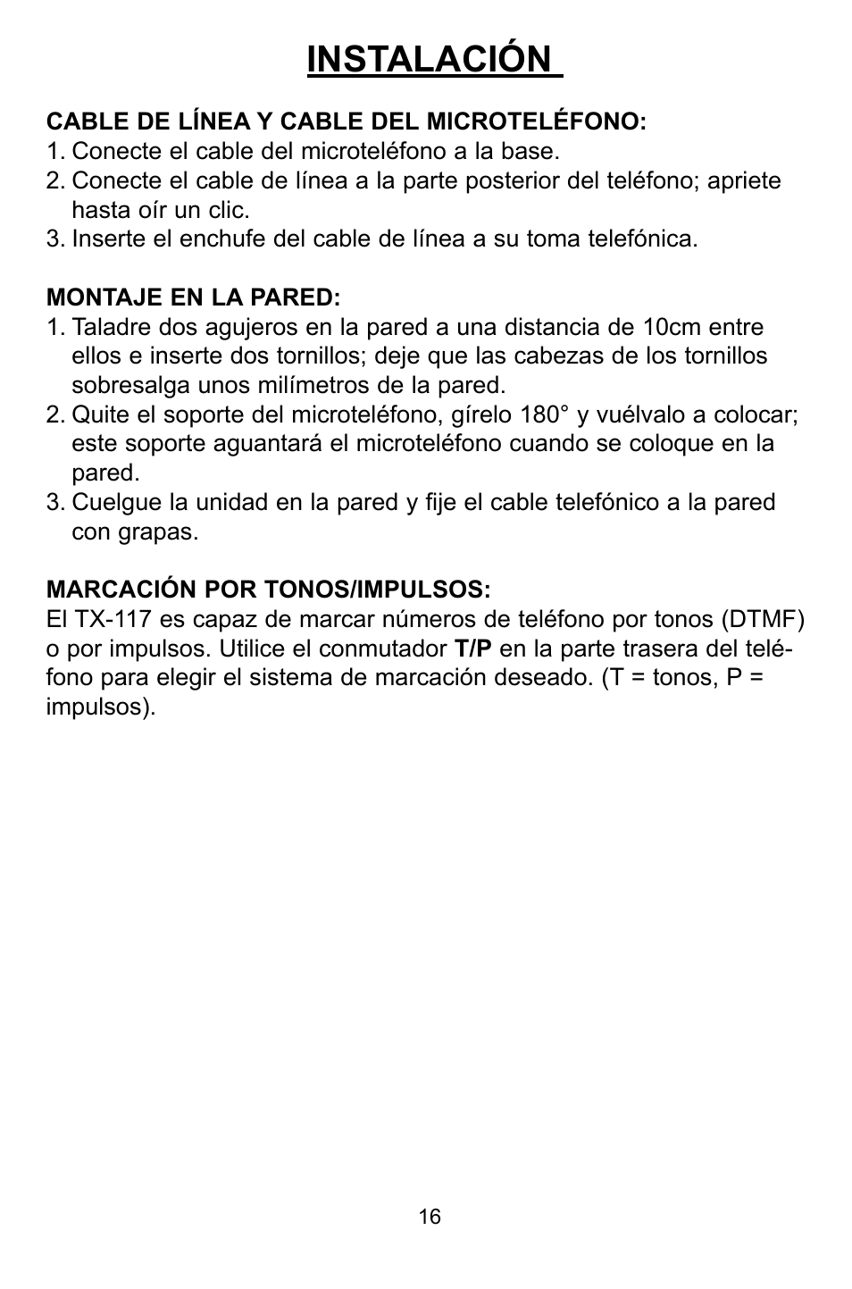 Instalación | Profoon Telecommunicatie TX-117 User Manual | Page 16 / 45