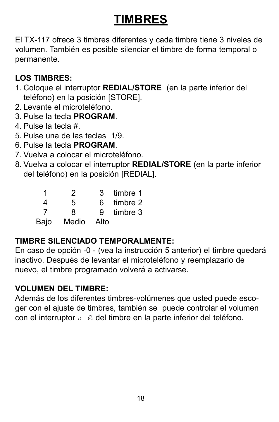 Timbres | Profoon Telecommunicatie TX-117 User Manual | Page 18 / 45