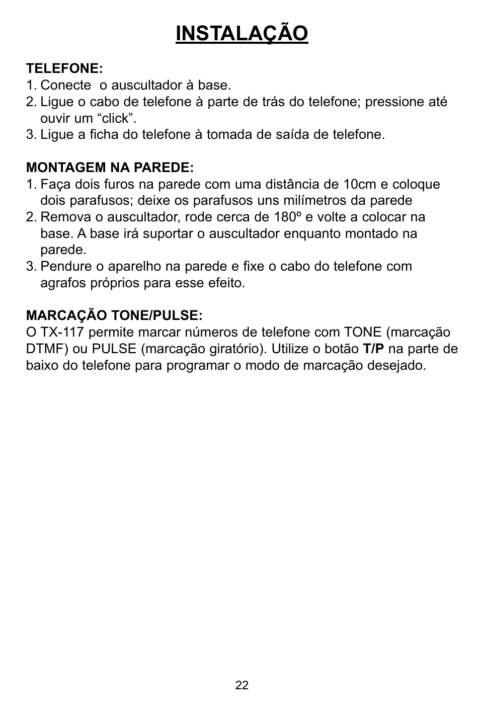 Instalação | Profoon Telecommunicatie TX-117 User Manual | Page 22 / 45