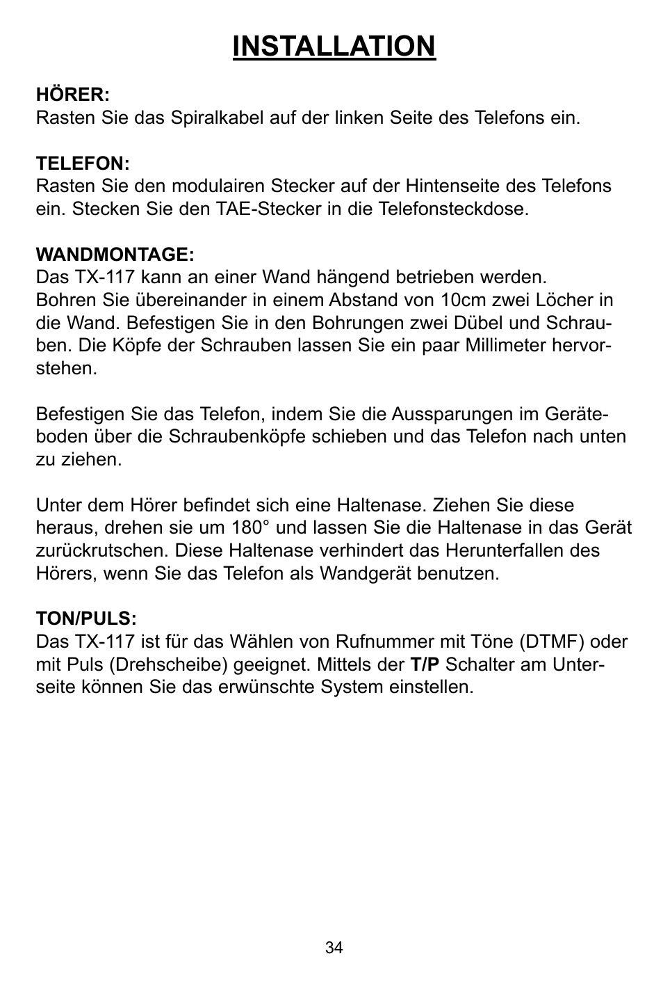 Installation | Profoon Telecommunicatie TX-117 User Manual | Page 34 / 45