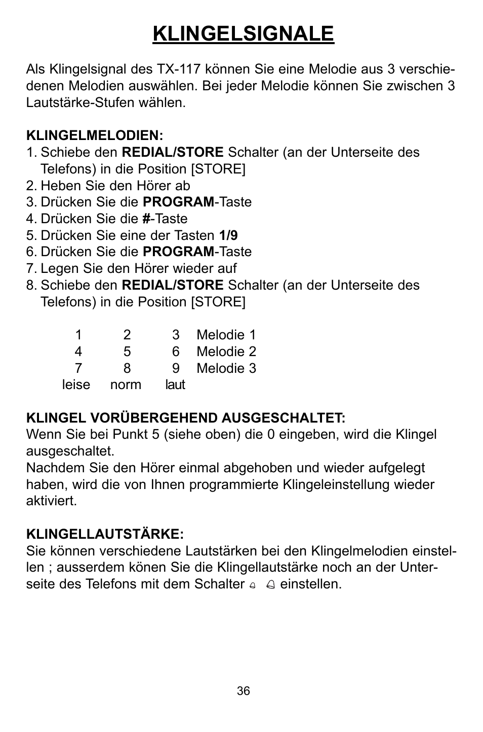 Klingelsignale | Profoon Telecommunicatie TX-117 User Manual | Page 36 / 45