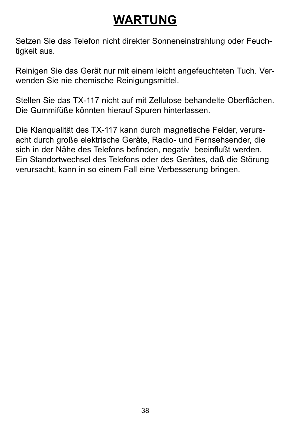 Wartung | Profoon Telecommunicatie TX-117 User Manual | Page 38 / 45