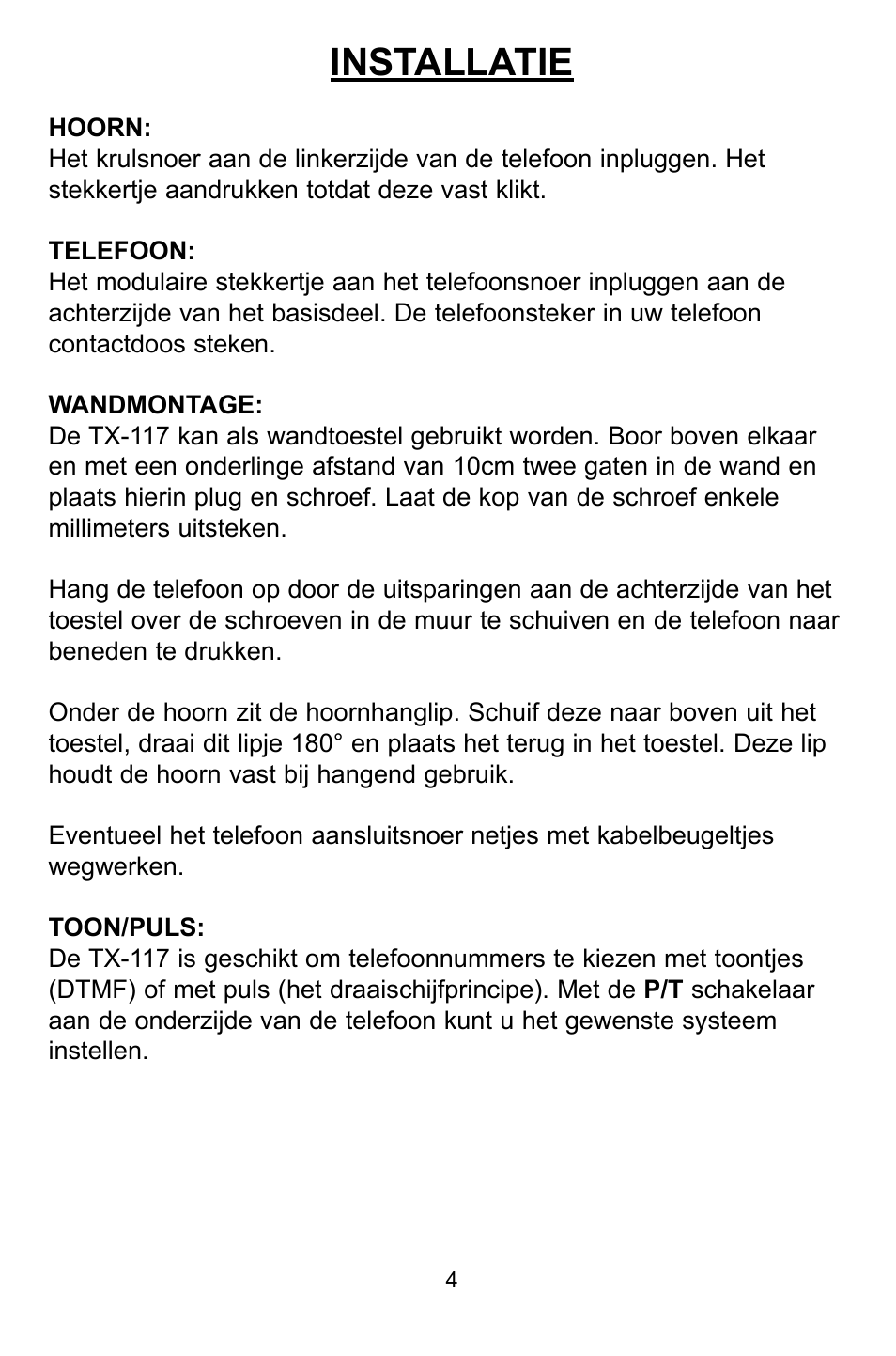 Installatie | Profoon Telecommunicatie TX-117 User Manual | Page 4 / 45