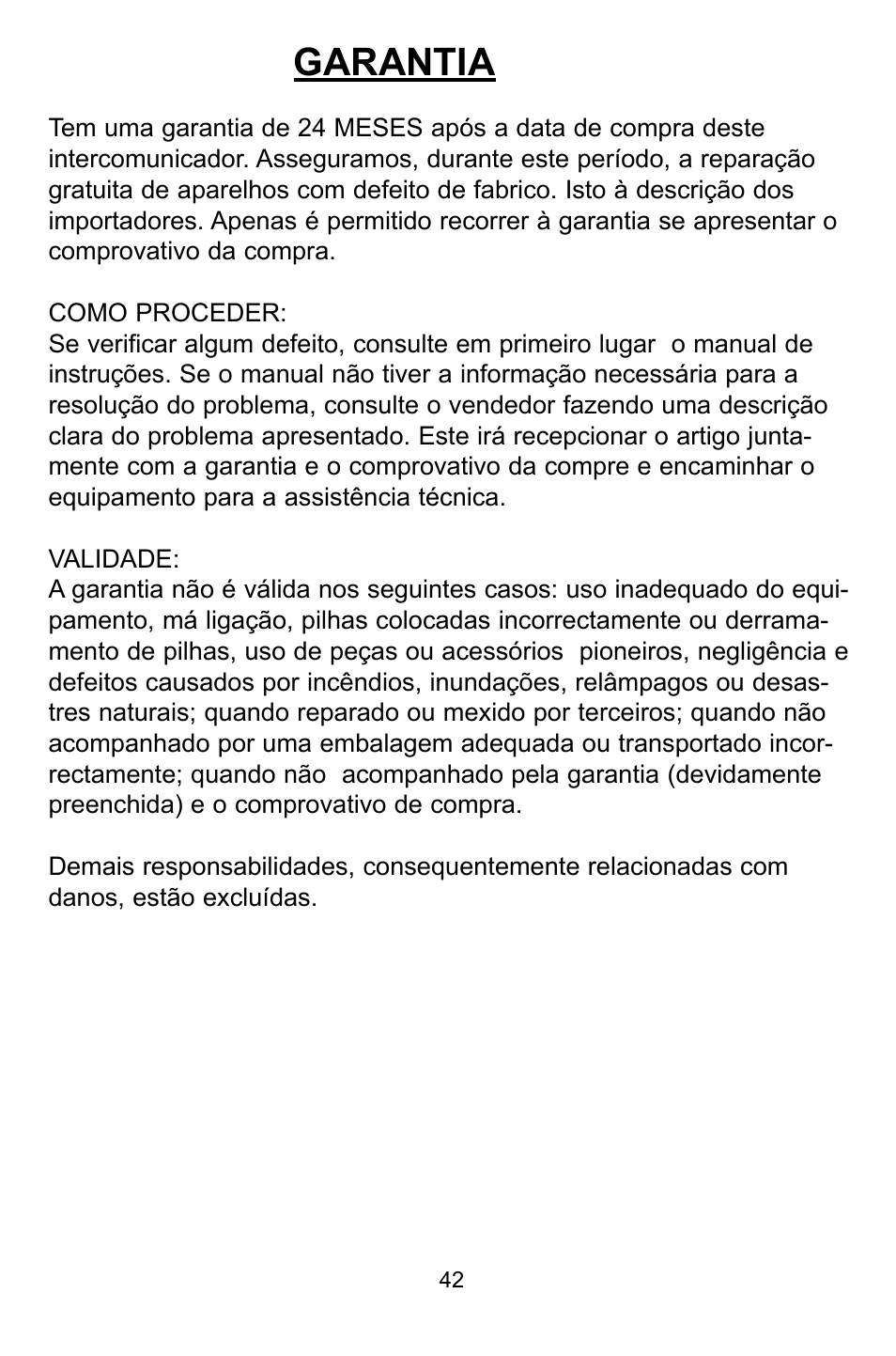 Garantia | Profoon Telecommunicatie TX-117 User Manual | Page 42 / 45
