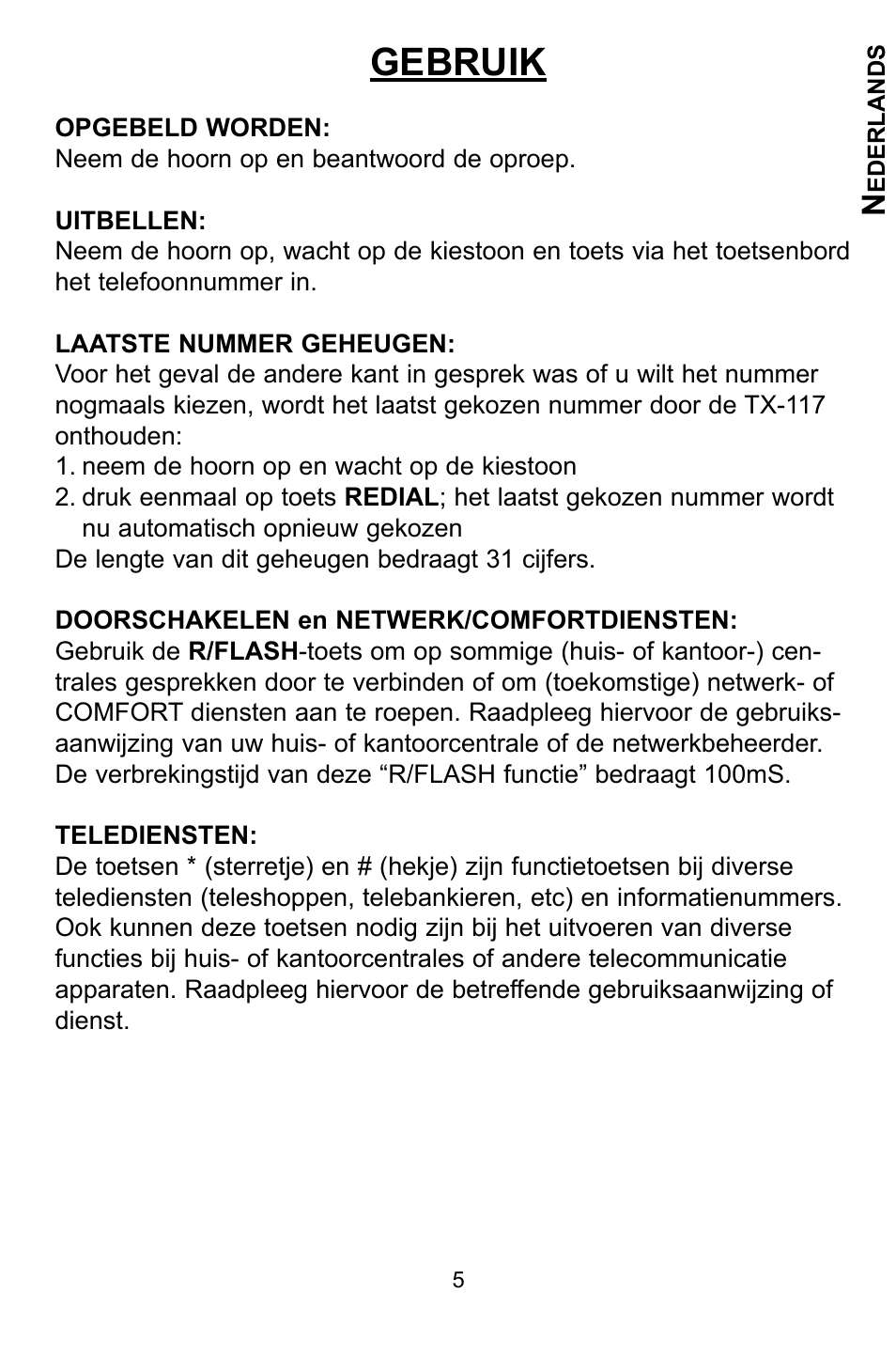Gebruik | Profoon Telecommunicatie TX-117 User Manual | Page 5 / 45