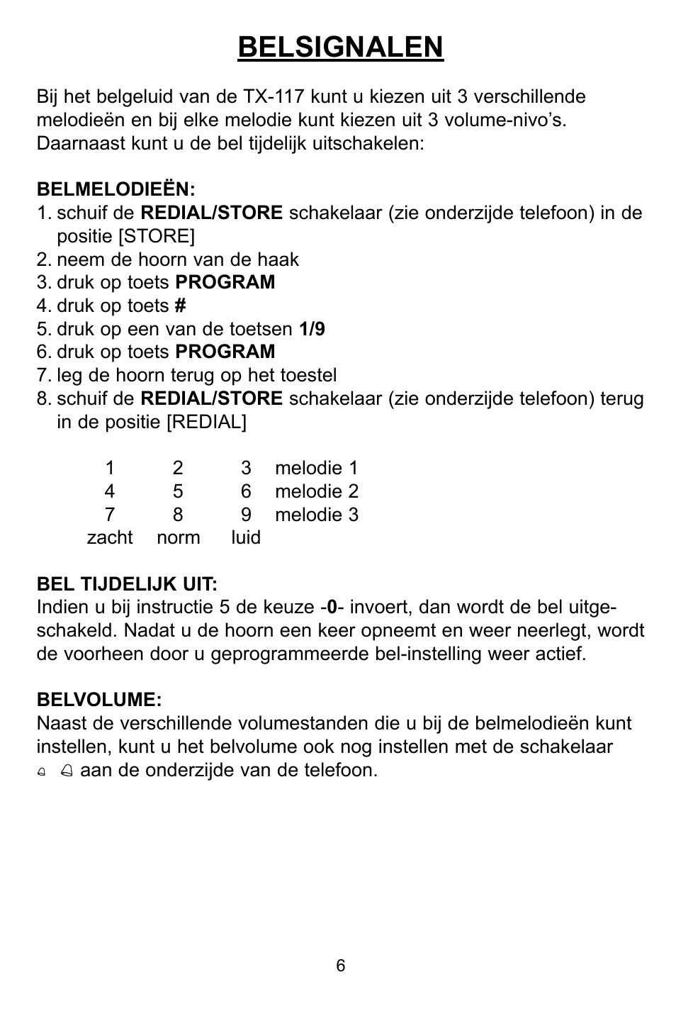 Belsignalen | Profoon Telecommunicatie TX-117 User Manual | Page 6 / 45