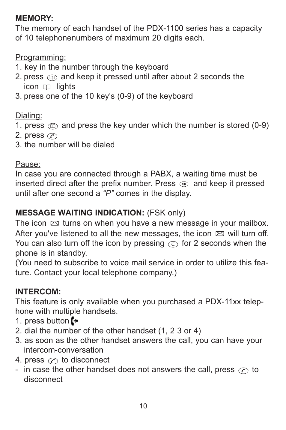 Profoon Telecommunicatie Telephone PDX-1100 series User Manual | Page 10 / 16