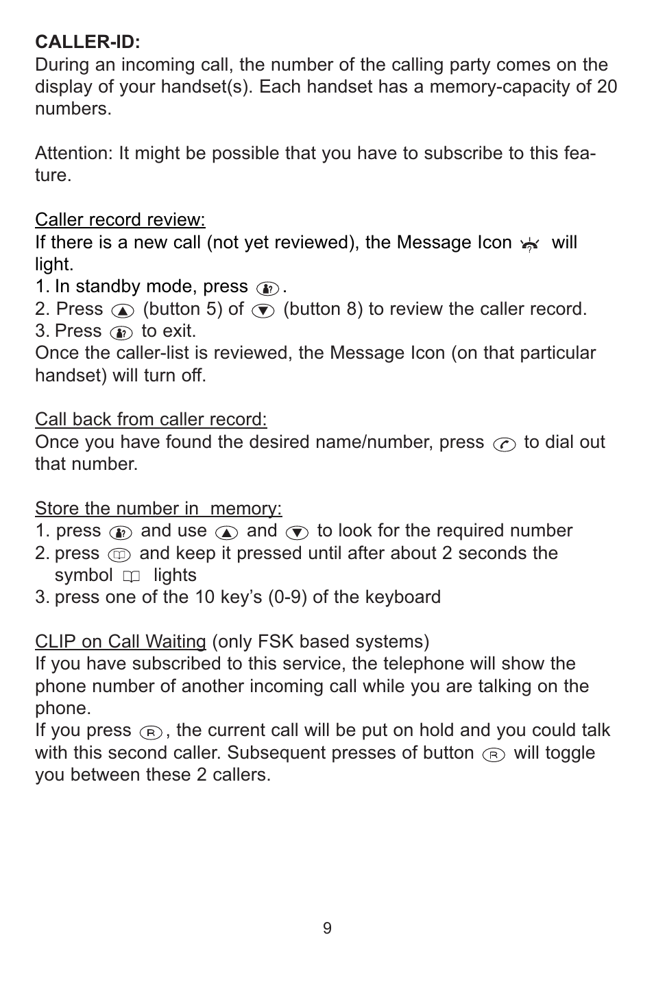 Profoon Telecommunicatie Telephone PDX-1100 series User Manual | Page 9 / 16