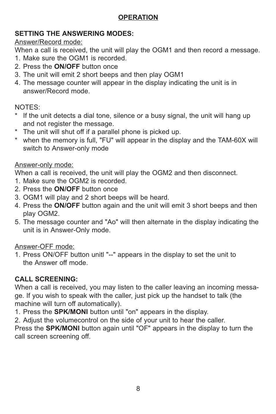 Profoon Telecommunicatie TAM-60X User Manual | Page 8 / 16