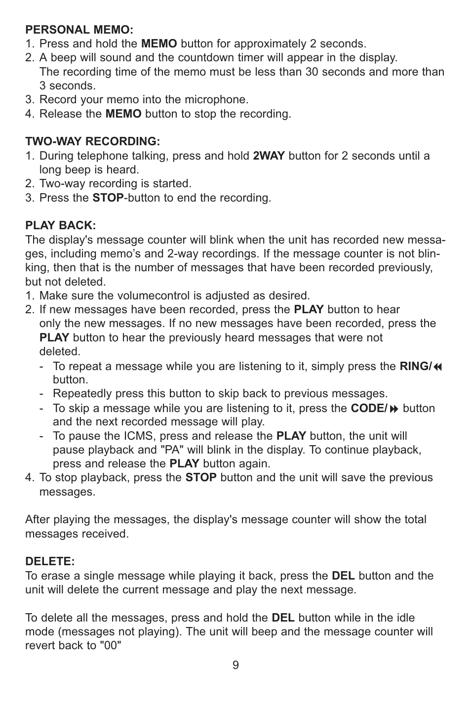 Profoon Telecommunicatie TAM-60X User Manual | Page 9 / 16