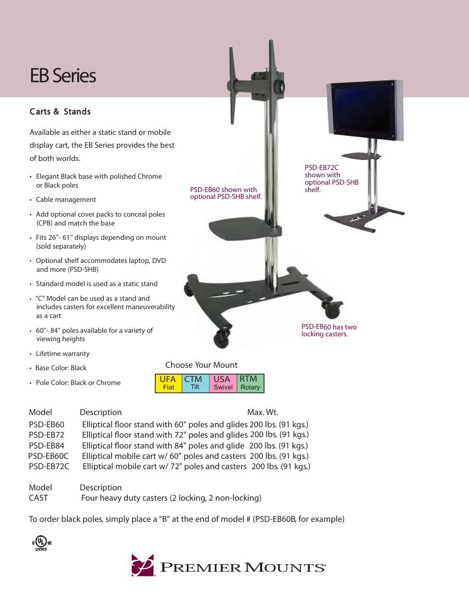Premier Mounts Elliptical Floor Stand PSD-EB84 User Manual | 2 pages