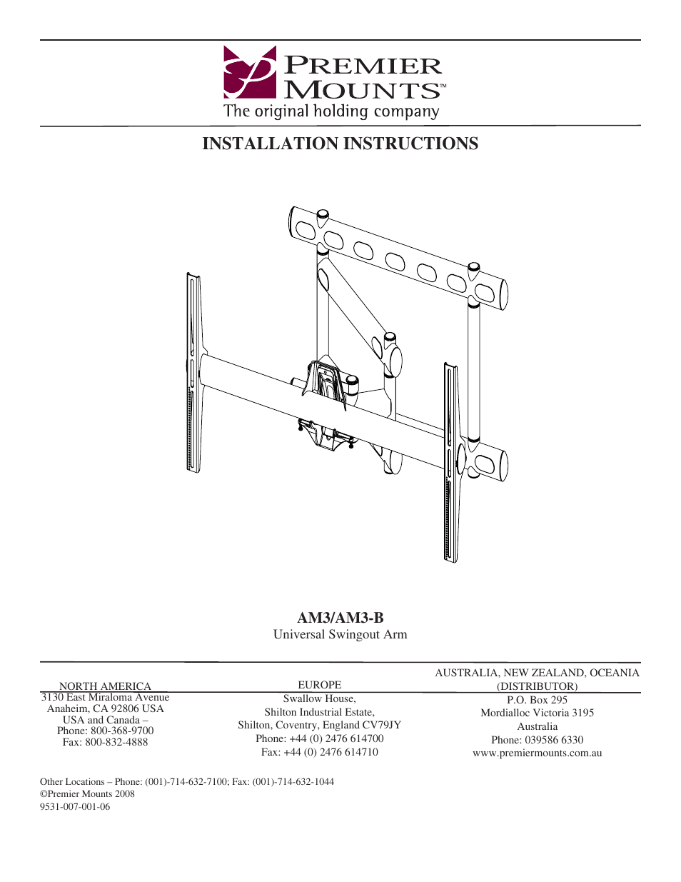 Premier Mounts AM3-B User Manual | 15 pages