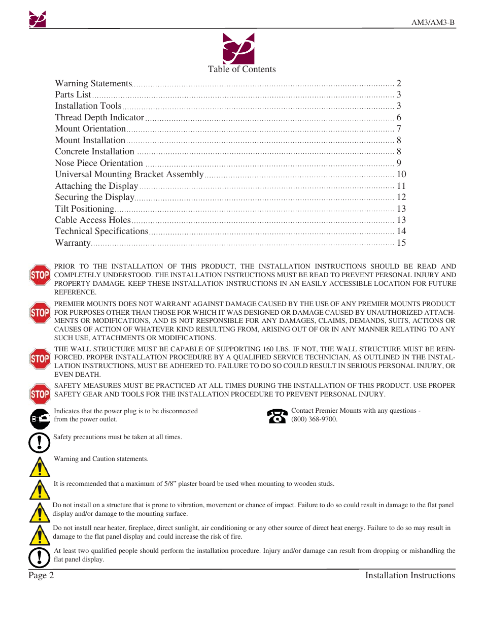 Premier Mounts AM3-B User Manual | Page 2 / 15