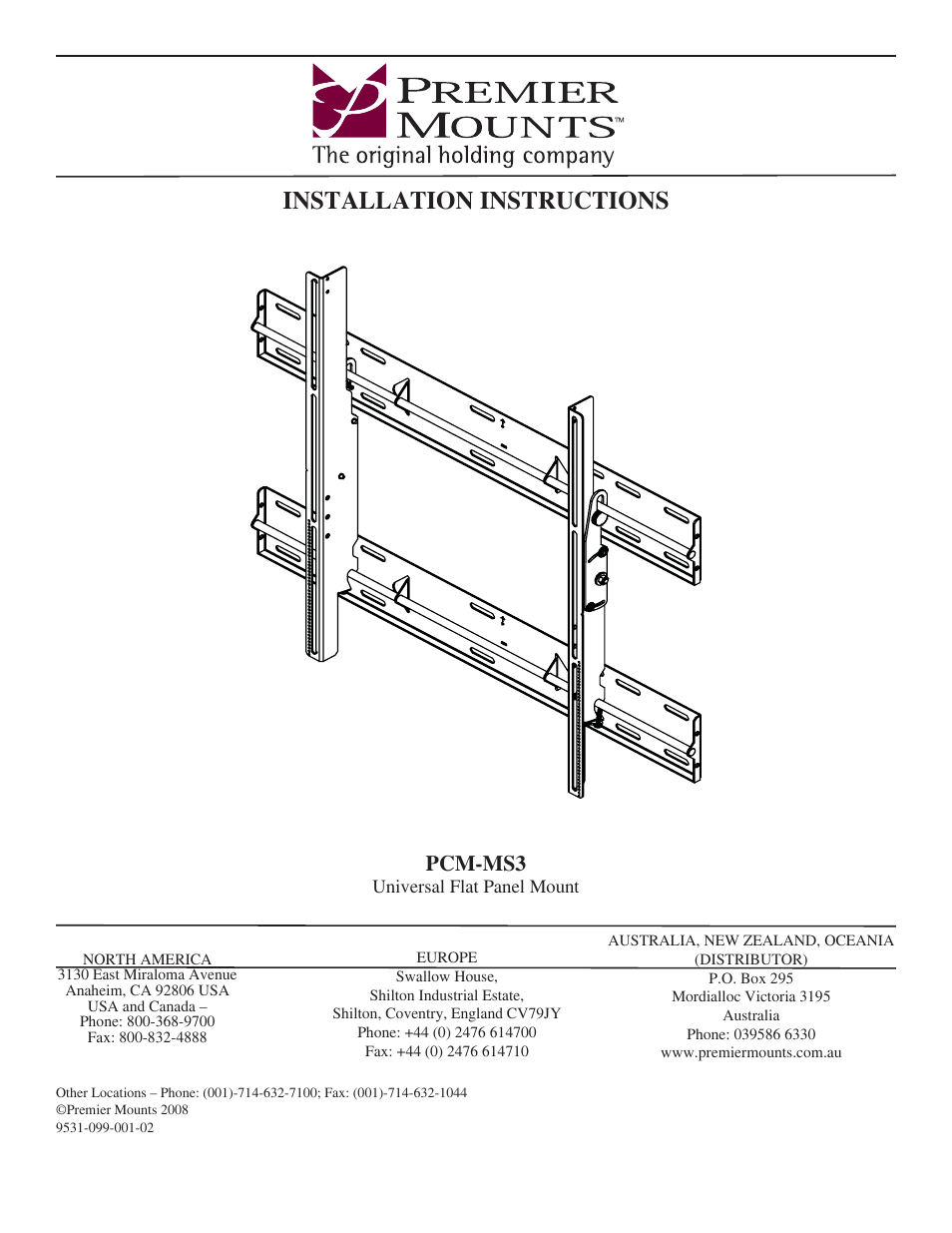 Premier Mounts PCM-MS3 User Manual | 14 pages