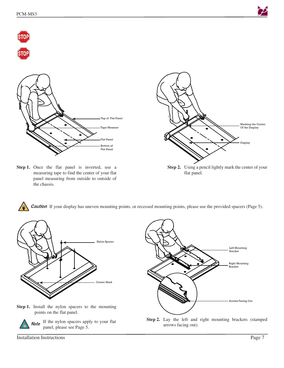 Mount orientation, Positioning the mounting brackets | Premier Mounts PCM-MS3 User Manual | Page 7 / 14