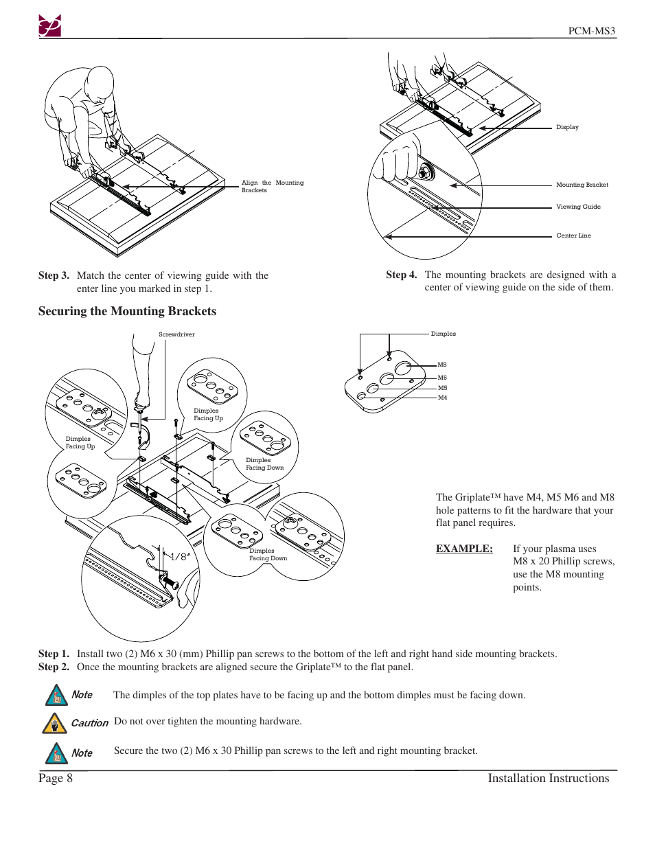 Page 8 installation instructions, Securing the mounting brackets | Premier Mounts PCM-MS3 User Manual | Page 8 / 14