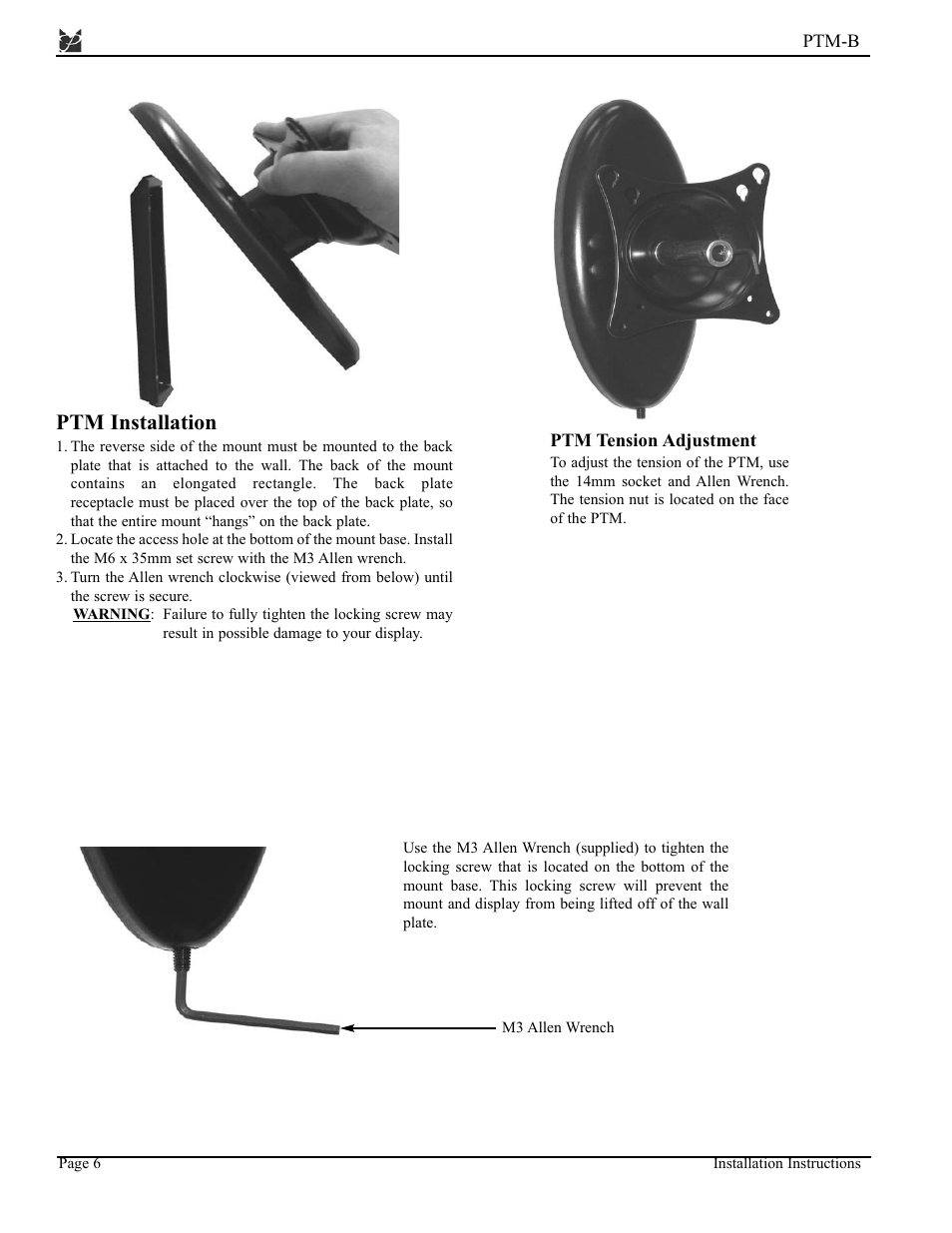 Ptm installation | Premier Mounts PTM-B User Manual | Page 6 / 8