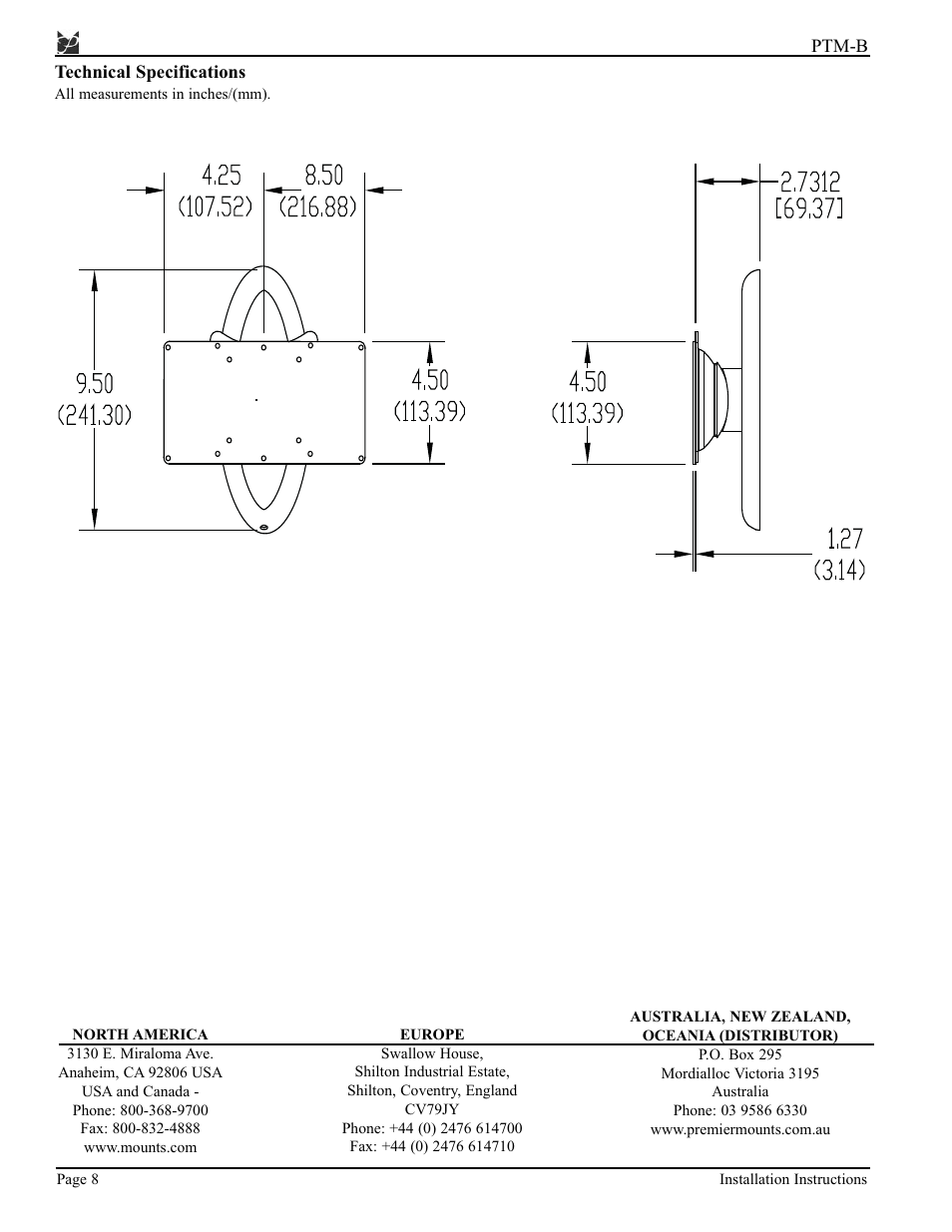 Premier Mounts PTM-B User Manual | Page 8 / 8