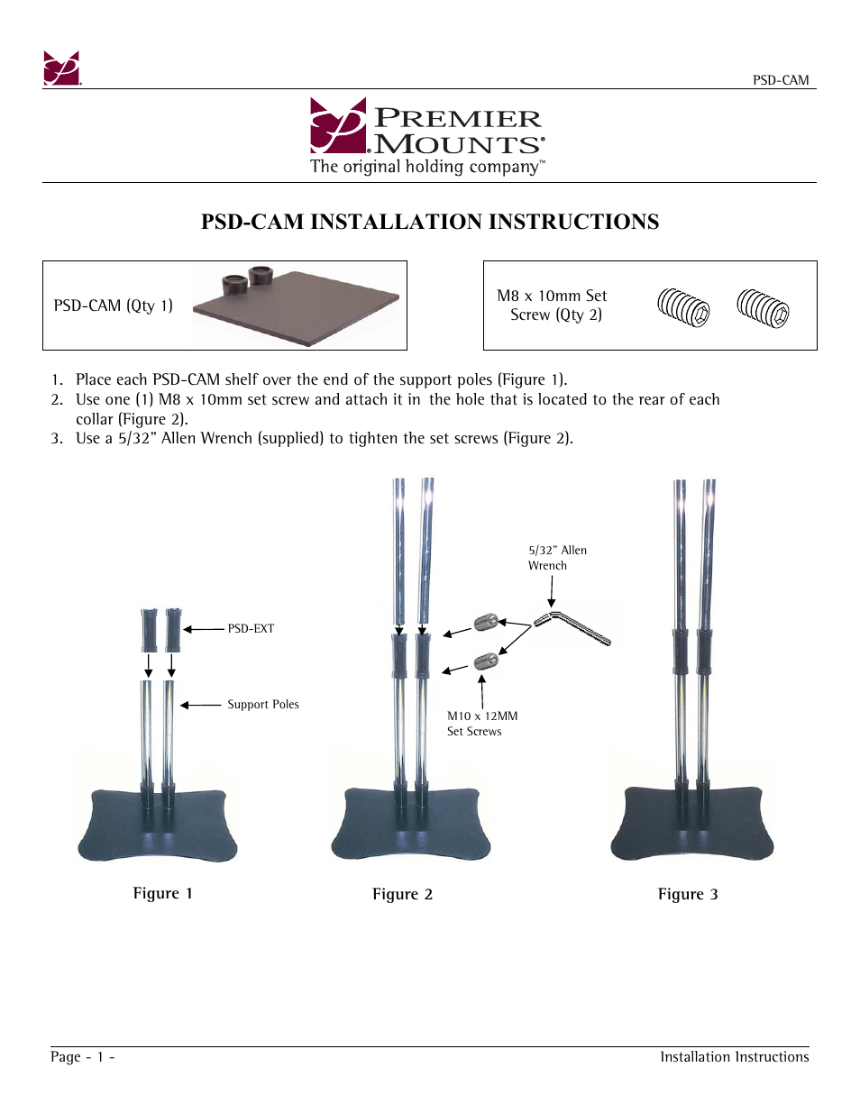 Premier Mounts PSD-CAM User Manual | 1 page