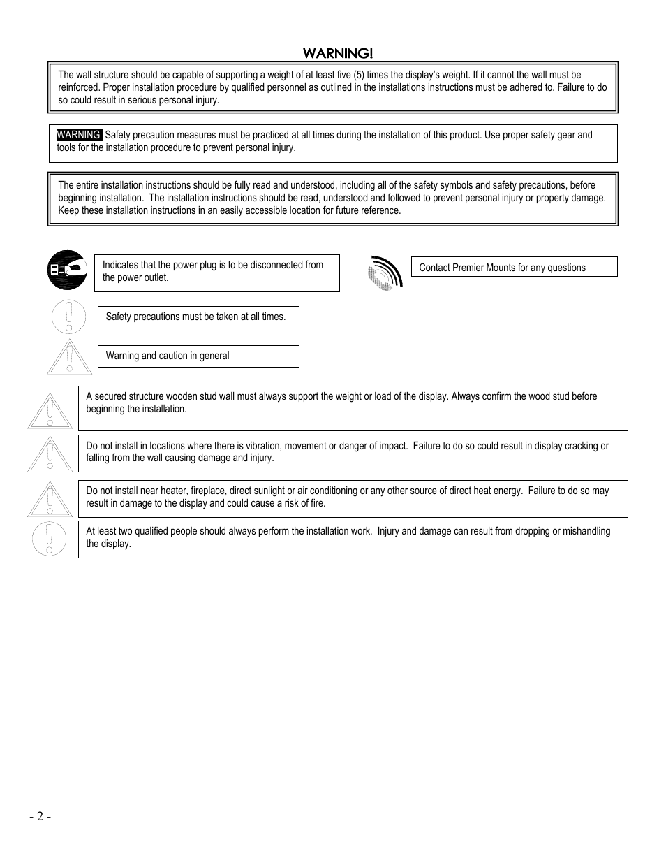 Premier Mounts INW-42 User Manual | Page 2 / 7