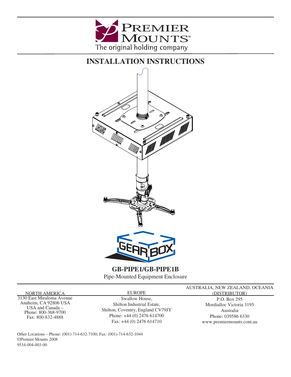 Premier Mounts GB-PIPE1B User Manual | 9 pages