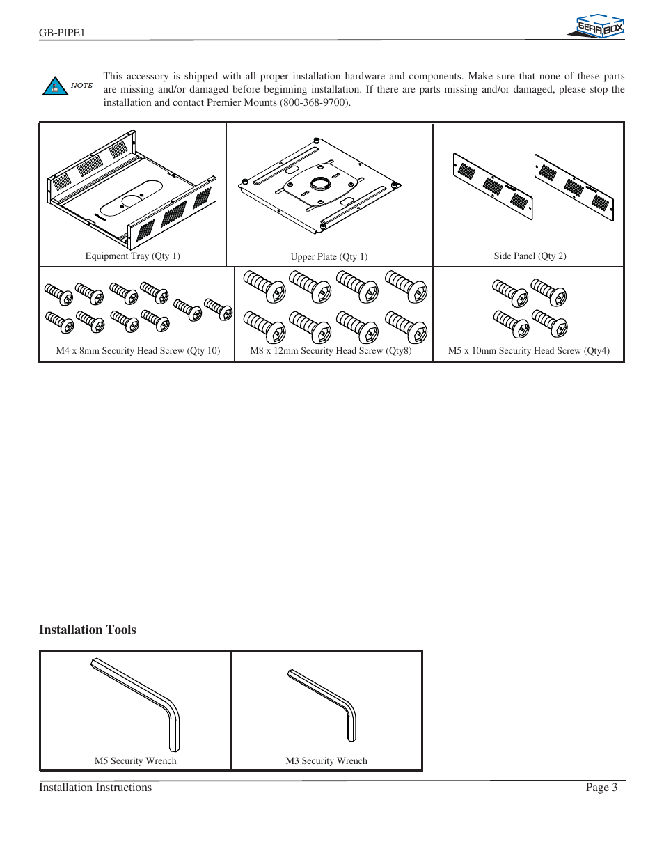 Premier Mounts GB-PIPE1B User Manual | Page 3 / 9