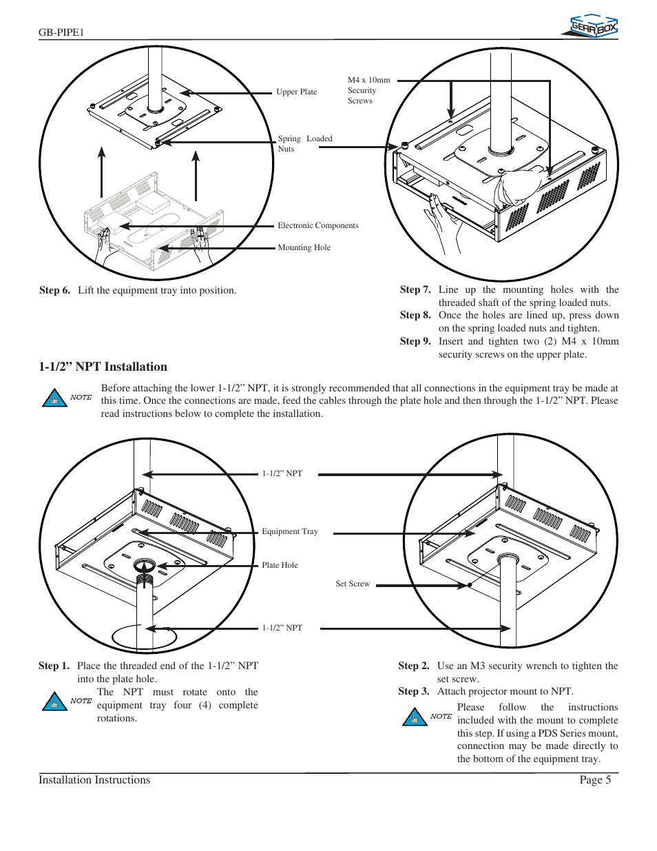 1/2” npt installation | Premier Mounts GB-PIPE1B User Manual | Page 5 / 9