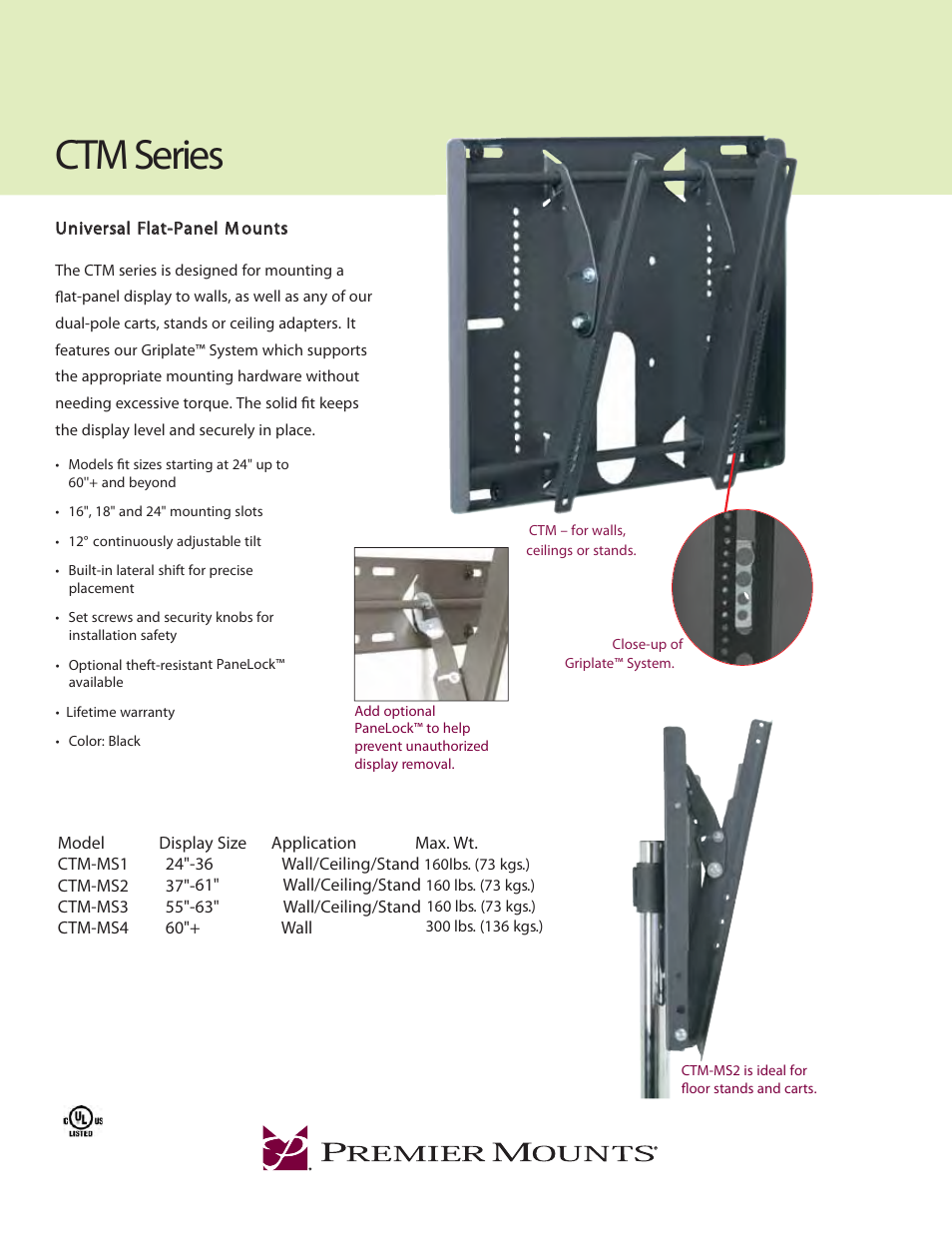 Premier Mounts CTM series User Manual | 2 pages